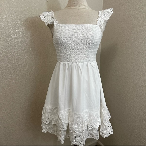 Kate Kasin Babydoll Mini Dress Smocked Sz Medium - Picture 13 of 13